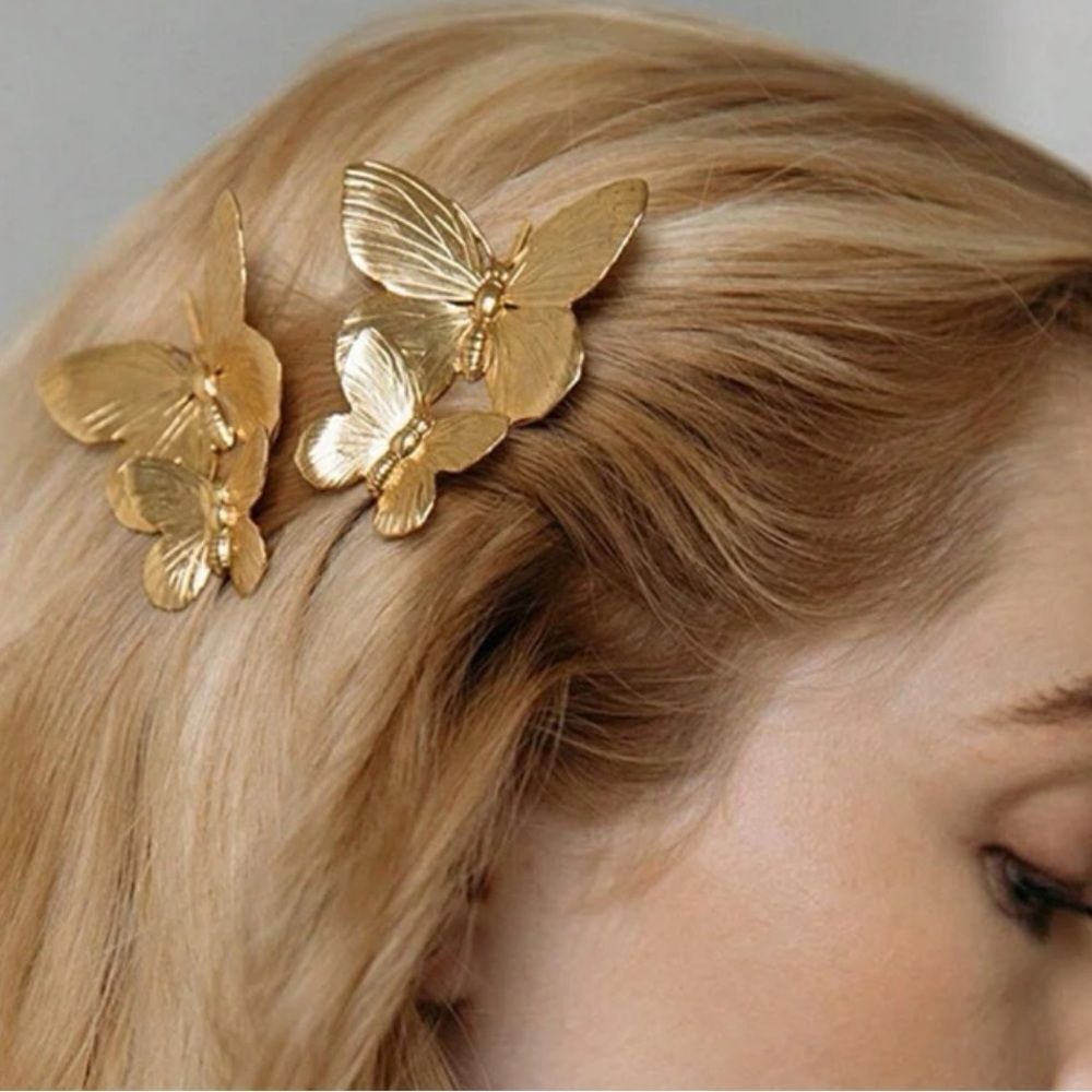 Gold butterfly hair pin S749 - Picture 3 of 5